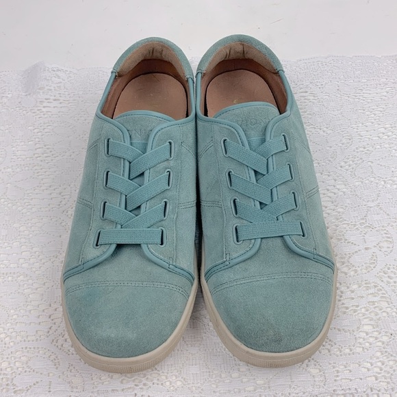 Vionic leather Suede Sneakers Size 8.5 Teal aqua blue green cushioned EUC - Picture 2 of 13